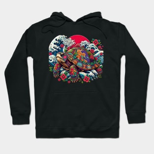 Flower Waves Floral Art Traditional Japanese Turtle Hoodie